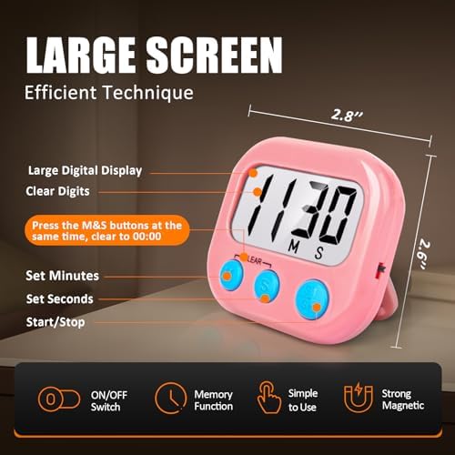 AOUCE Digital Kitchen Timers for Cooking, Timer for Kids 6 Pack Pink - Image 4