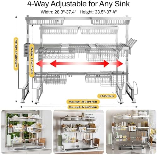 ADBIU Luxurious 304 Stainless Steel Over Sink Dish Drying Rack Snap-On Design 2 - Image 2