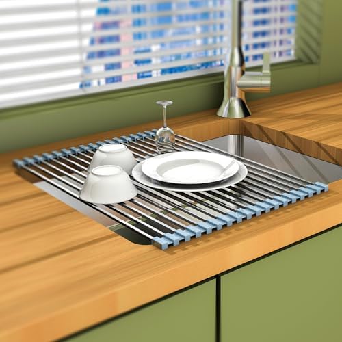 16.93 ×12.91 Inch Sink Drying Rack Roll Up, Silicone Wrapped 304 Square - Image 3