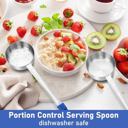 Teenyyou 8 Pcs Portion Control Serving Spoons Scoops, Dark Blue, 8 oz - Image 5