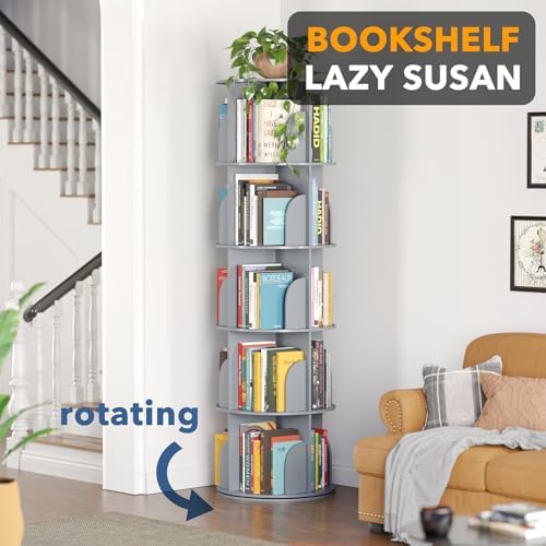 SpaceAid 5 Tier Rotating Bookshelf Tower, Spinning Bookcase Lazy Susan - Image 4