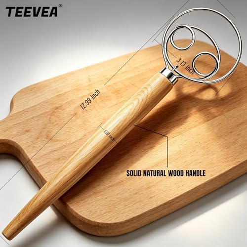 TEEVEA Danish Dough Whisk Stainless Steel Wooden Handle - Image 6