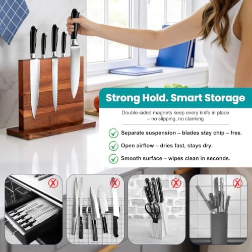 Magnetic Knife Block Wooden Knife Holder Rack - Image 6