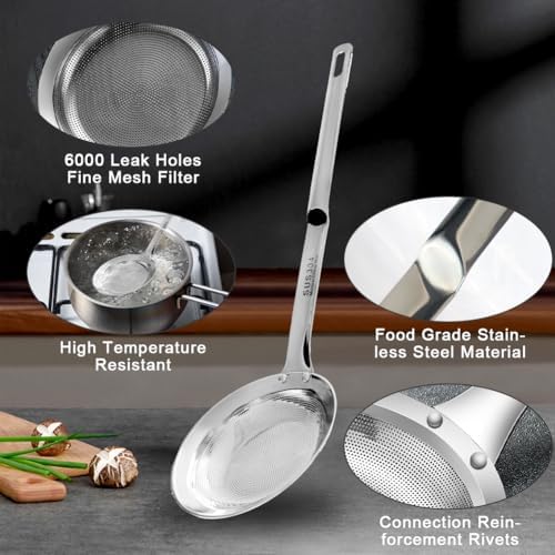 2PCS Stainless Steel Fine Mesh Skimmer, Fat Skimmer Spoon, 2 Sizes Long Handle - Image 3
