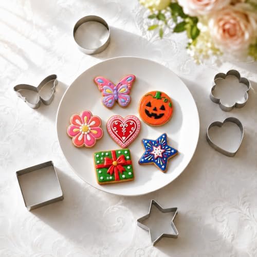 6-Pack Cookie Cutters, Flower Star Heart Circle Square Butterfly - Image 3