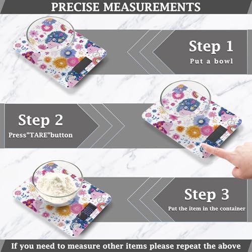 Hedgehog Rainbow Flowers Food Kitchen Scale Digital Weight Grams and Ounces - Image 4