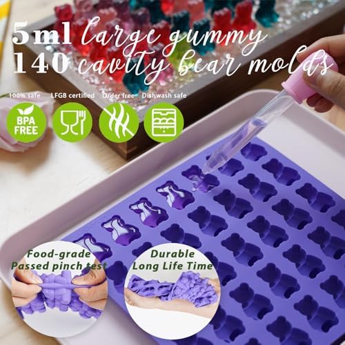 LUSHYUM 4PCS Large 5 ML Gummy Bear Moulds, 140 Total Cavities - Image 2