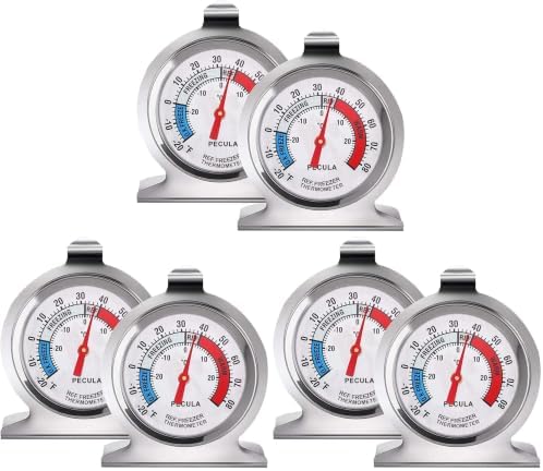 6 Pack Refrigerator Thermometer, 30-30°C/20-80°F, Classic Fridge Thermometer by PECULA