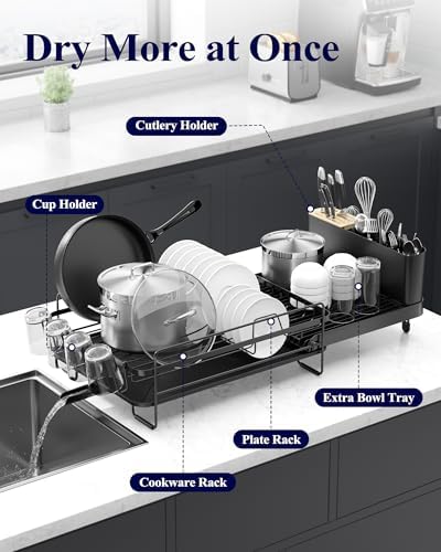 Kitsure Extendable Dish Drying Rack, 19.2"-26.7" L x 12.9" W - Image 2