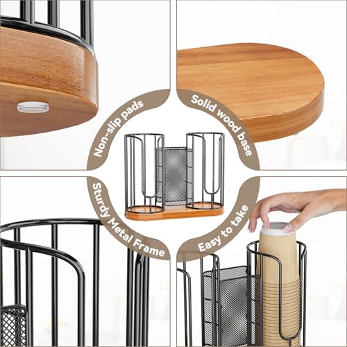 Coffee Cup and Lids Holder - 8oz-24oz Disposable Cups Organizer Wooden Base - Image 6