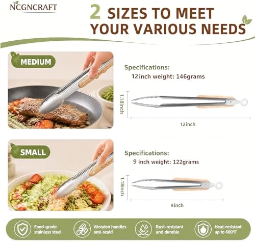 9+12 inch Stainless Steel Kitchen Tongs - Image 4
