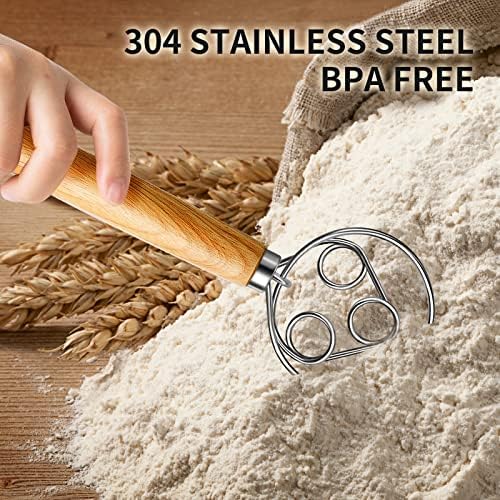 TEEVEA Danish Dough Whisk Wooden Handle Stainless Steel - Image 3