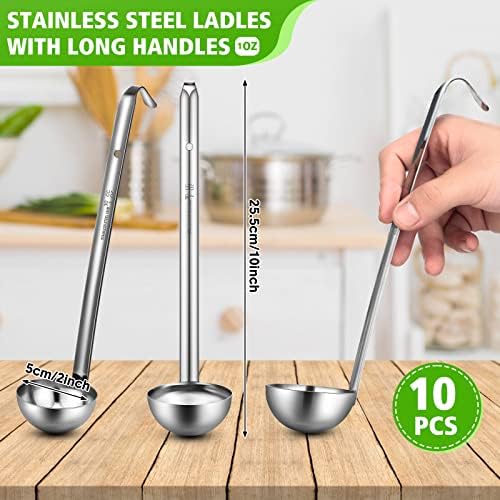 Potchen 10 Pcs Stainless Steel Soup Ladle Set, 1 oz - Image 2