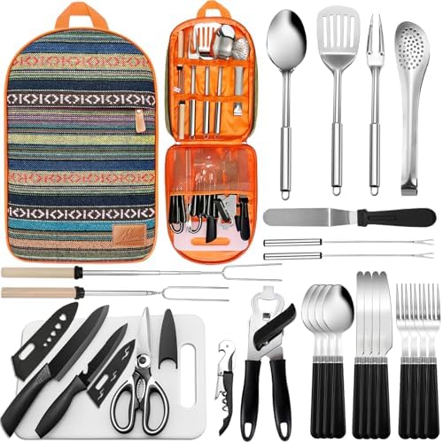 Portable Camping Kitchen Utensil Set-27 Piece Cookware Kit, Stainless Steel by Freehiker