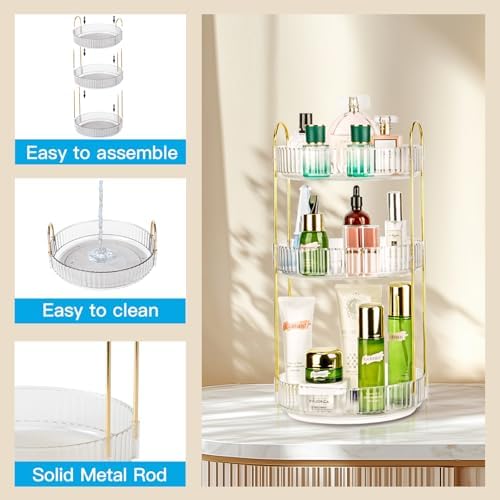 360 Rotating Makeup Organizer, 3 Tier Large Capacity Lazy Susan Bathroom - Image 4
