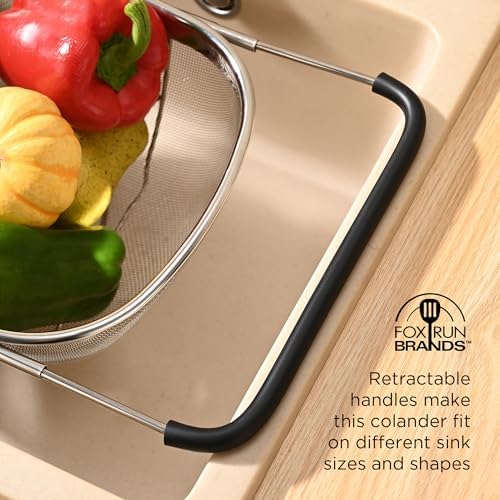 Fox Run Stainless Steel Colander, 4.7 Quart Over The Sink Pasta Strainer - Image 3