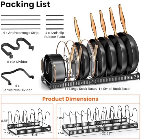 MUDEELA Expandable Pot Pan Lid Organizers inside Cabinet, 10 Divider-Black - Image 6