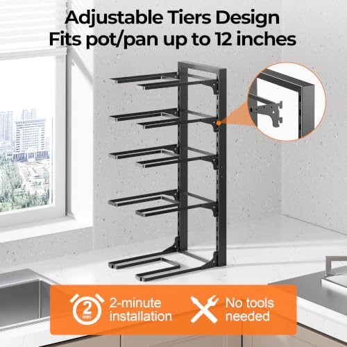 MUDEELA Pot and Pan Organizer Under Cabinet 20.87", 5-Tier Pot Rack, 1 Pack - Image 5