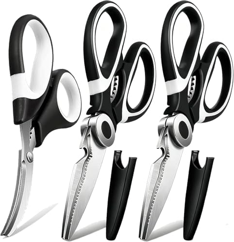 OMDAR 3 Pack Kitchen Scissors & Seafood Scissors Set, Sharp Kitchen Shears by OMDAR