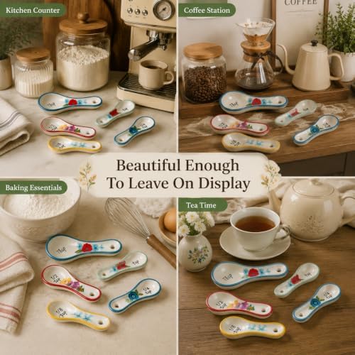 WAYUTO Ceramic Measuring Spoons Set, 5 Piece Flower Measuring Spoons, Cute - Image 6
