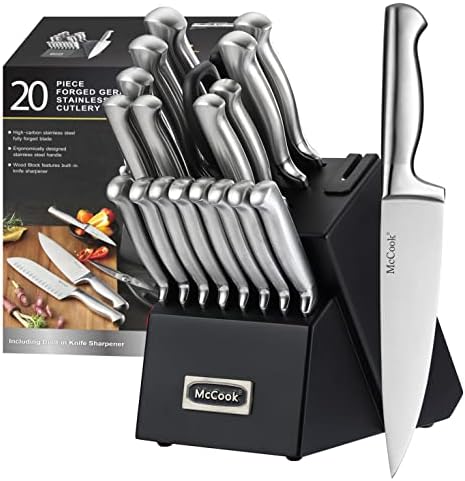 McCook Knife Set Sharp Kitchen Knife Block Set w Built-in Sharpener by McCook