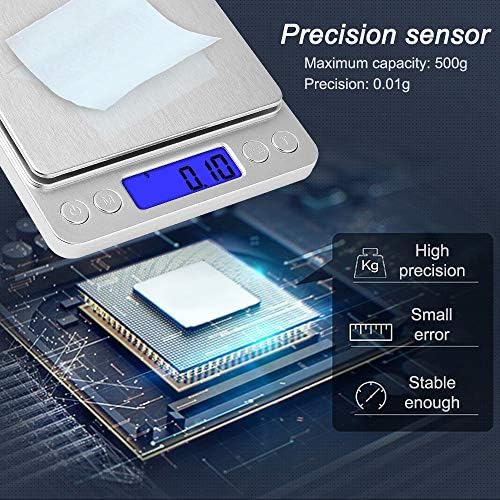 Kitchen Food Scale with 2 Trays, Diyife 500g/0.01g High Precision Scale - Image 2