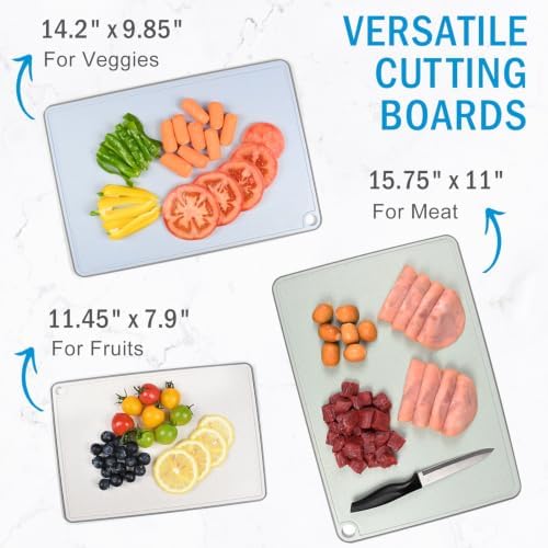 Wheat Fiber Cutting Boards for Kitchen, Plastic Cutting Board Set of 3 - Image 2