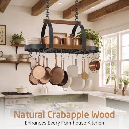 KES Natural Solid Wood 39 Inch Large Hanging Pot Rack, 130 LBS Capacity Heavy - Image 3