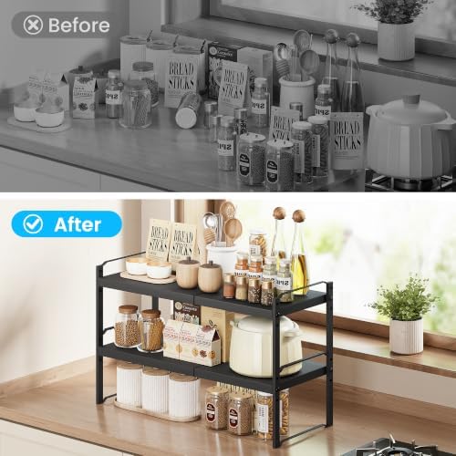 Cawukege 2 Pack Expandable Cabinet Organizer Shelf, Metal Countertop Storage - Image 4
