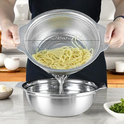 Stainless Steel Colander for Kitchen, 2.5QT Rice Washer Strainer - Image 2
