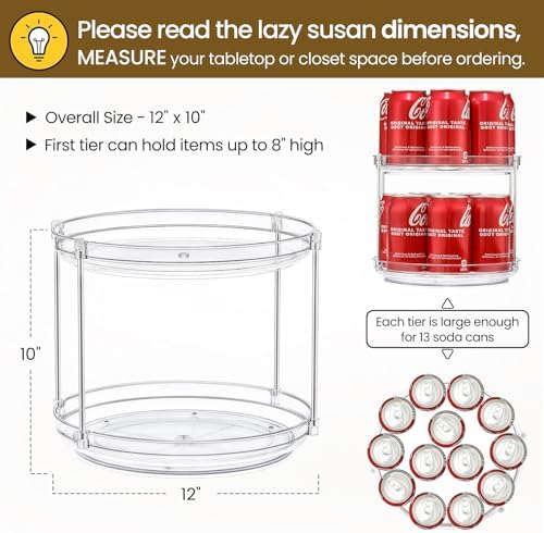 2 Set 2 Tier Clear Acrylic Lazy Susans, Non-Skid Turntable Organizer - Image 2