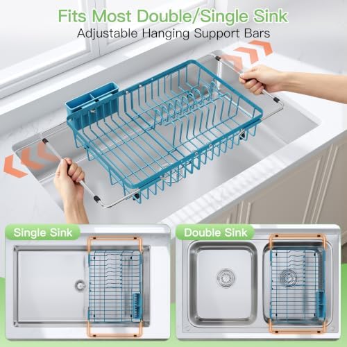 JASIWAY Blue Dish Drying Rack Over the Sink - Image 3