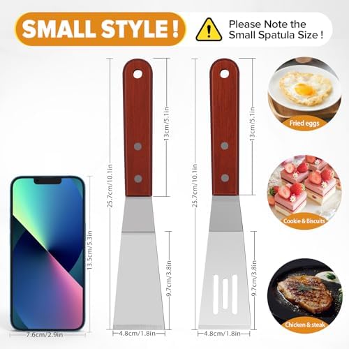 Small Metal Spatula Set with Thin Beveled Edge, Wood Handle - Image 3