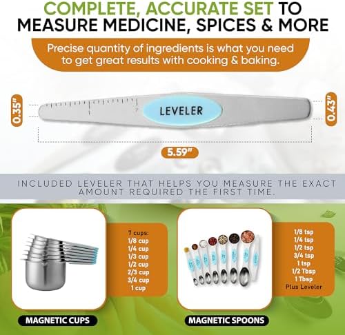 Spring Chef 15 Magnetic Measuring Cups & Spoons Set w/Levelers, Aqua Sky - Image 6