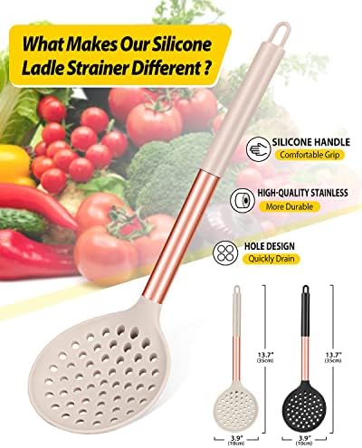 BUNDLEPRO Kitchen Ladle Strainer, 2 Pack, Rose Gold Black-Khaki - Image 2