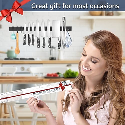 Dmore magnetic knife holder for wall—with 4 hooks, No Drilling 23 Inch black - Image 6