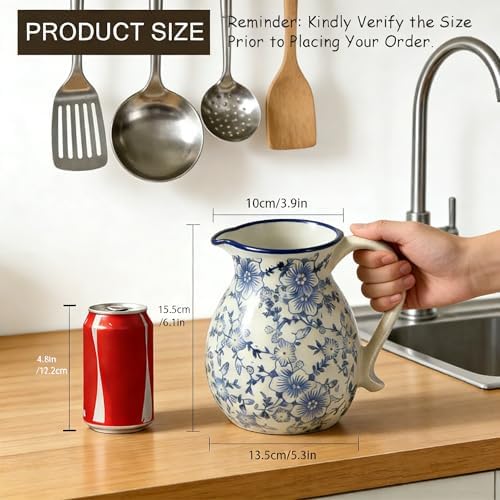6.1" Blue & White Ceramic Farmhouse Utensil Holder - Image 4