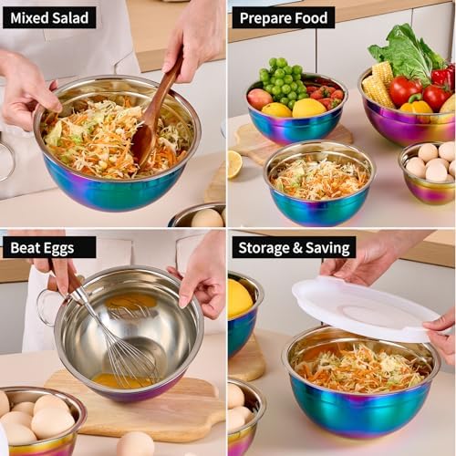 Rainbow Mixing Bowls with Lids Set of 7, Stainless Steel Nesting Bowl with - Image 6