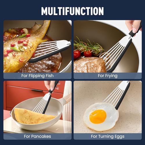 2-Piece Silicone Fish Spatula for Nonstick Cookware, Thin Slotted Turner - Image 3