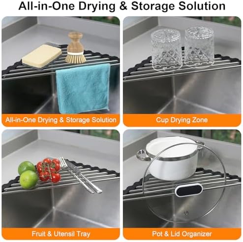 Corner Dish Drying Rack, Kitchen Sink Caddy Sponge Holder, Triangle Over The - Image 5