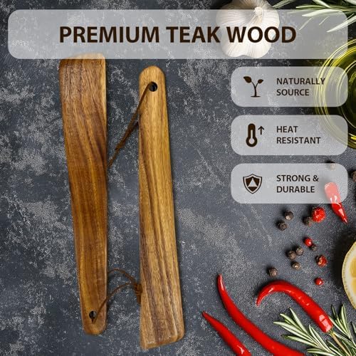 HOTTOR Wooden Spatula Set, 2 Pack Teak Spatulas - Image 5