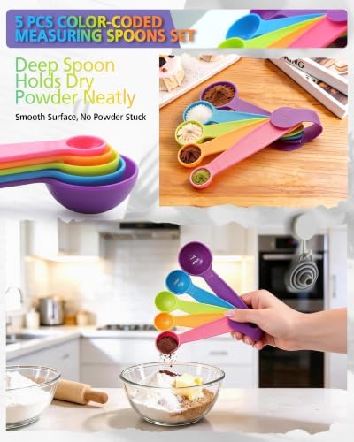 Measuring Spoons Set of 5, Fade-Proof Markings, Color Coded Plastic - Image 6