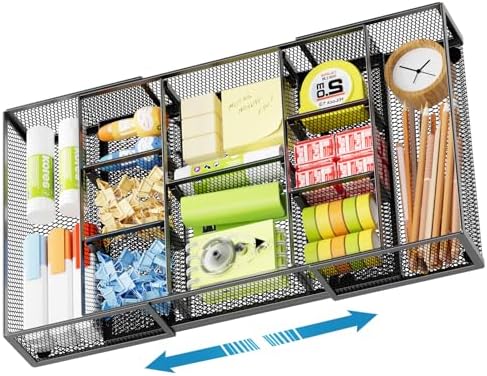 Marbrasse Expandable Desk Drawer Organizer, Mesh Drawer Organizer Tray by Marbrasse
