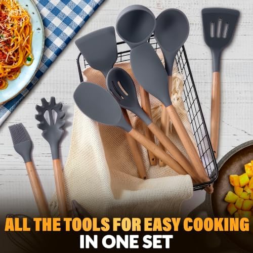 Set of 12 Gray Silicone Kitchen Utensils Set - Image 5