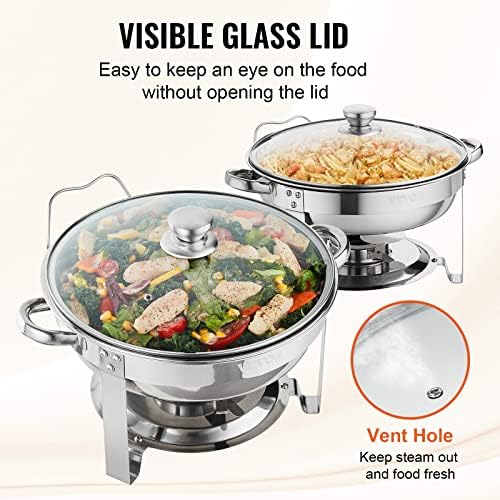 VEVOR Chafing Dish Buffet Set, 4 Qt 2 Pack, Stainless Steel Chafer, Round - Image 5