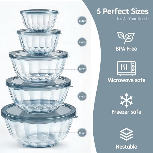 ENVTEK 5‑Piece Glass Mixing Bowls Set - Image 3