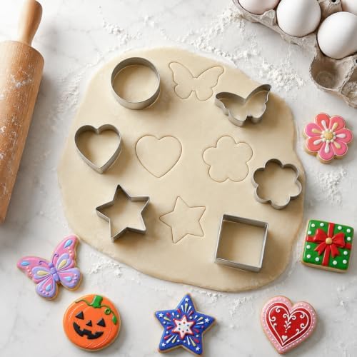 6-Pack Cookie Cutters, Flower Star Heart Circle Square Butterfly - Image 4