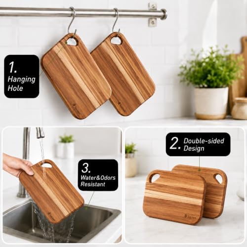 Socisen 2-Pack Small Teak Cutting Boards, 8.6" Mini Wood Charcuterie Board - Image 5