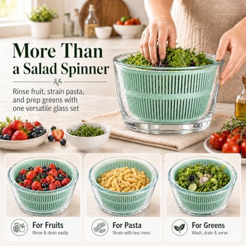 Large 5.2 Qt Glass Salad Spinner - Image 6