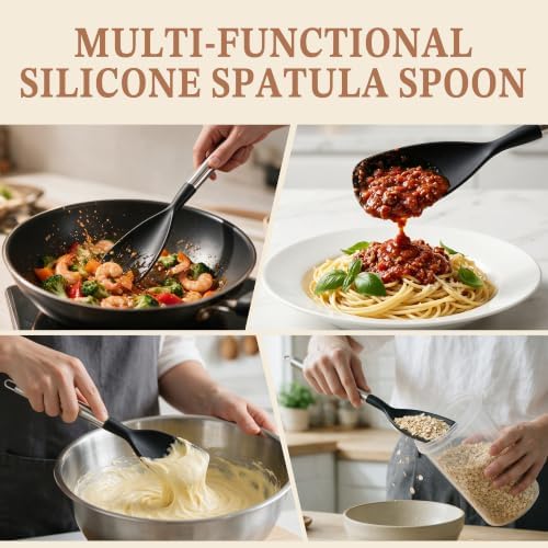 Cooking Spoon for Nonstick Cookware Long Handle Silicone Scoop Spatula - Image 2
